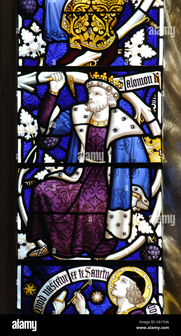 King Salomon stained glass in St. Peter`s Church, Great Haseley, Oxfordshire, England, UK Stock Photo